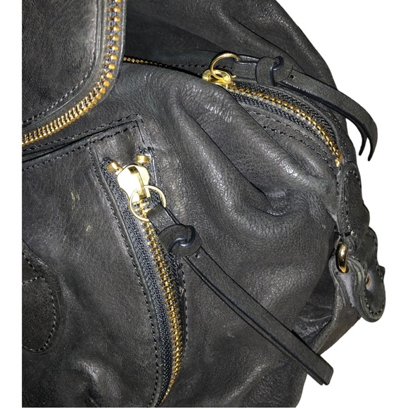 Botkier Black Leather Gold Hardware Zipper Accent Satchel Shoulder Bag - Picture 3 of 16